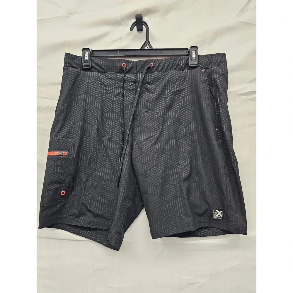 ZeroXposur Mens Swim Trunks Black Metallic Geometric UPF 50+‎ Large A88231S